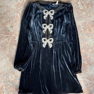 Saloni  Camille Bows Velvet Minidress